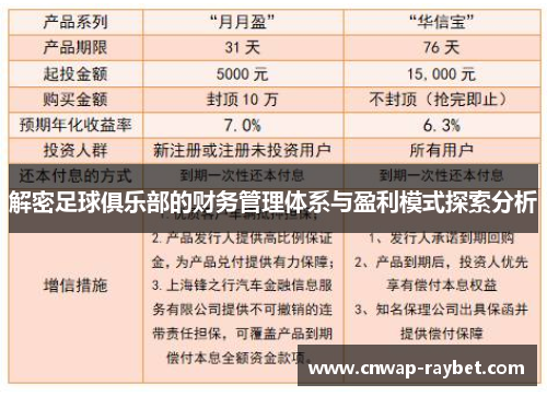 解密足球俱乐部的财务管理体系与盈利模式探索分析 解密足球俱乐部的财务管理体系与盈利模式探索分析
