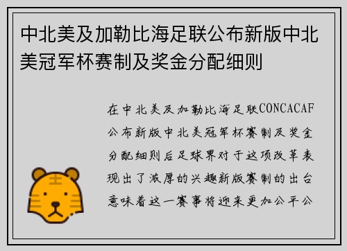 中北美及加勒比海足联公布新版中北美冠军杯赛制及奖金分配细则